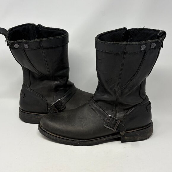 Harley Davidson men\'s moto boots 11.5 biker black leather zipper buckle main image 7